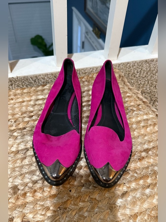 Schultz Shoes - Schutz Fuchsia Suede Pointed Toe Flats with Metallic Cap